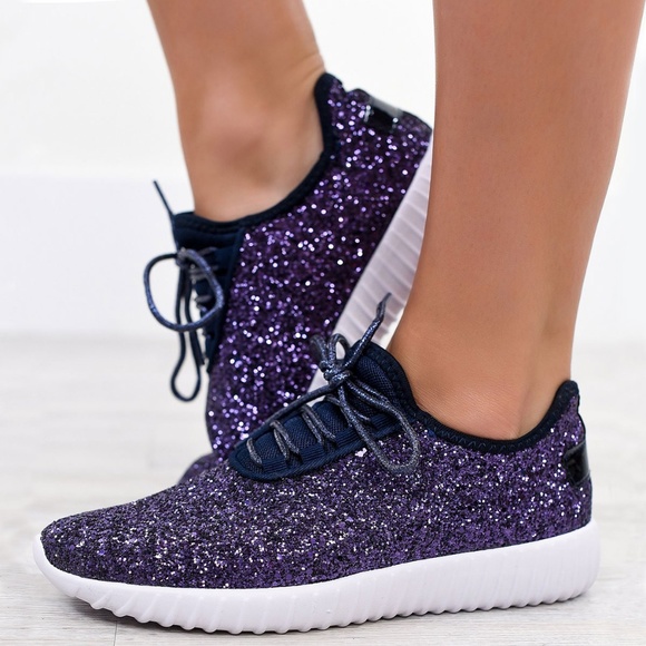 Shoes - NEW🔥 Navy Glitter Lace-Up Low Top Fashion Sneakers Light-Weight Slip-On